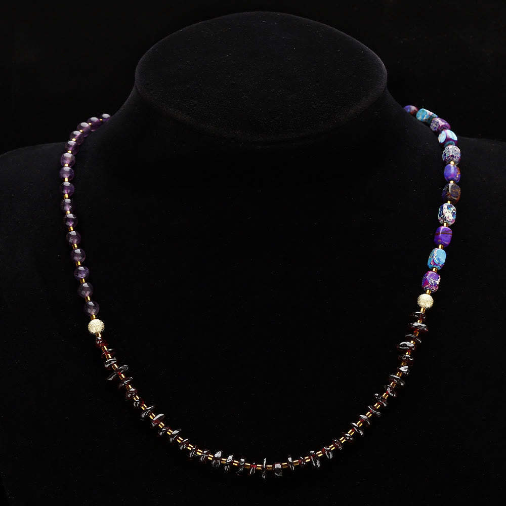 Amethyst Garnet Emperor Stone Communication Triple Wrap Bracelet