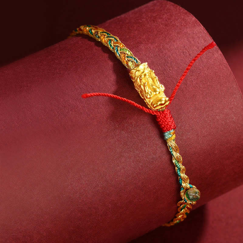 Year of the Dragon Handmade Colorful Dragon Carved Success Braided Bracelet