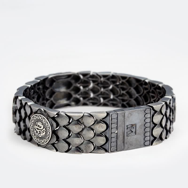 925 Sterling Silver Dragon Scales Luck Success Bracelet Bangle
