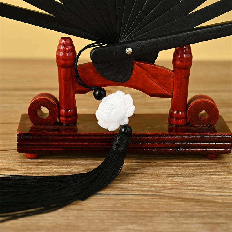 Vintage Phoenix Nine-Tailed Fox Flower Bamboo Tiger Handheld Folding Fan Lotus Tassel Fan