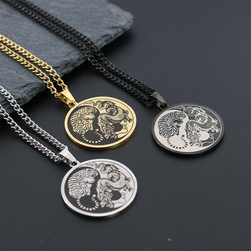 Tiger Dragon Titanium Steel Chain Necklace Harmony Pendant