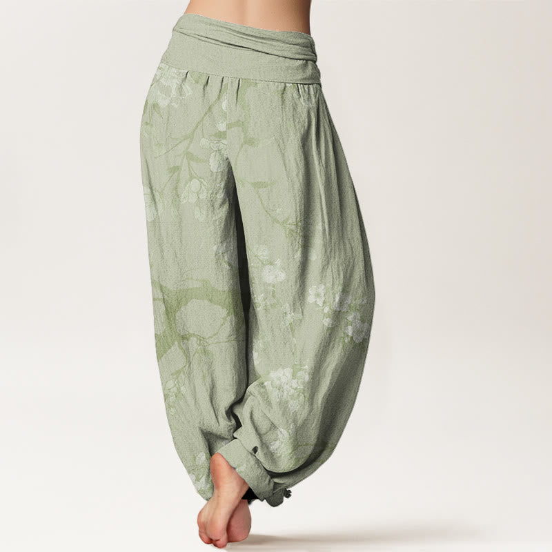 Casual Branches Spring Flowers Women's Elastic Waist Harem Pants