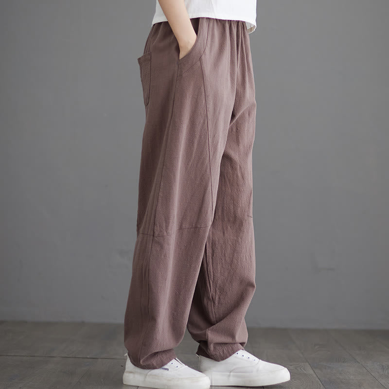 Casual Plain Loose Women's Cotton Pants With Pockets