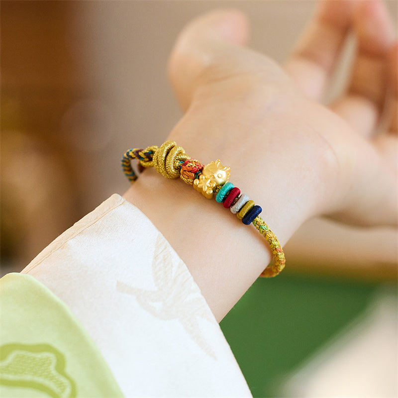 Year of the Dragon Koi Fish Mahjong Dice Peach Blossoms Copper Coin Luck Braided Bracelet