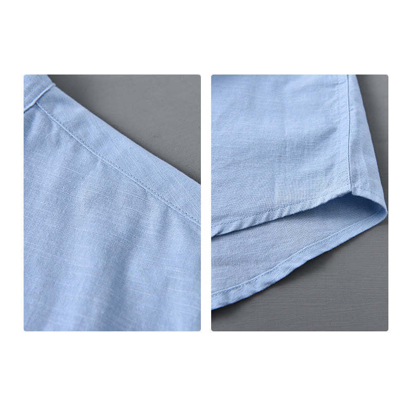 Men's Long Sleeve Stand Collar With Pocket Pure Color Casual Cotton Linen Shirt