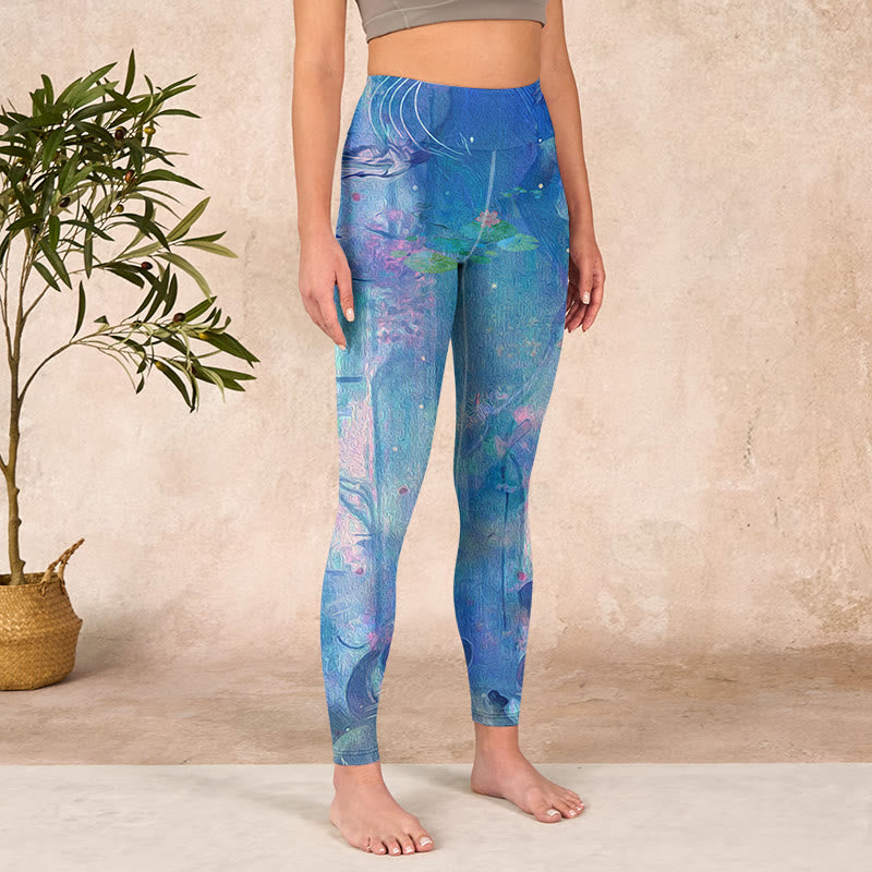 Lotus Flowers Leaves Birds Gym Leggings Women's Yoga Pants