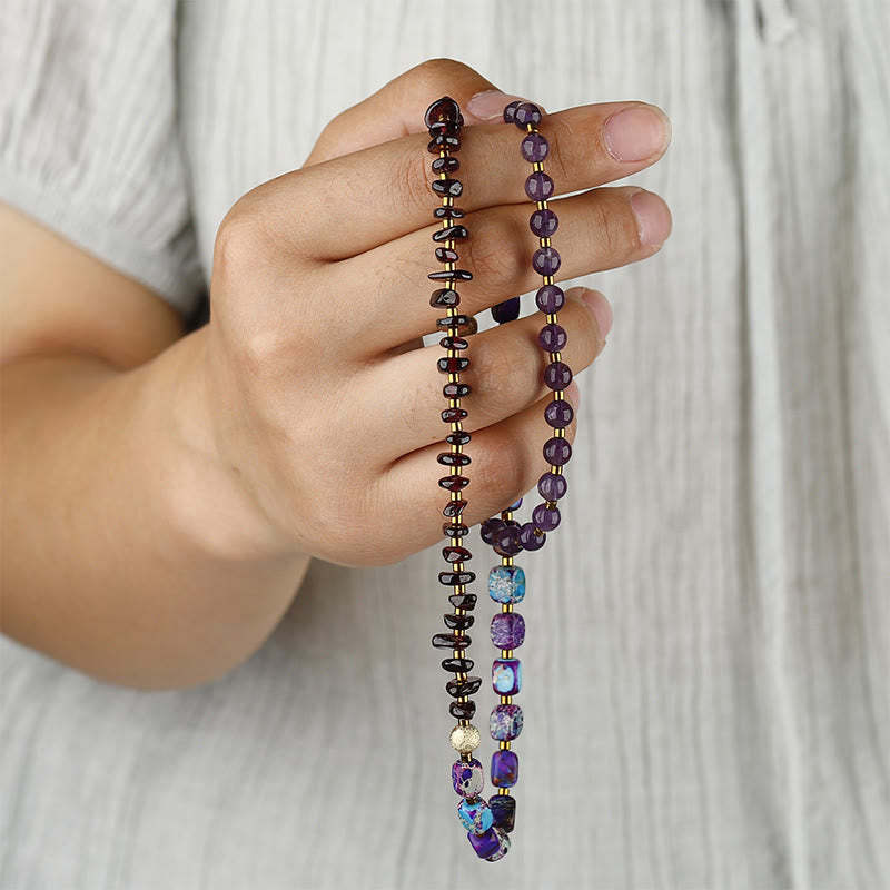 Amethyst Garnet Emperor Stone Communication Triple Wrap Bracelet