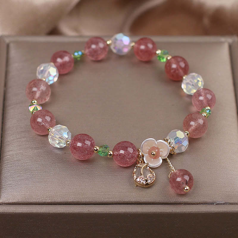 Strawberry Quartz Rutilated Quartz Fluorite Flower Healing Bracelet