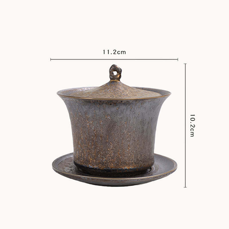 Retro Rust Glaze Ceramic Gaiwan Sancai Teacup Kung Fu Tea Cup And Saucer With Lid