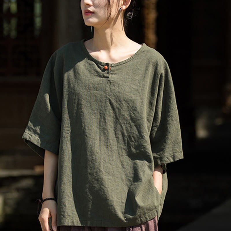 Causal Half Sleeve Ramie Linen Cotton T-shirt Tee