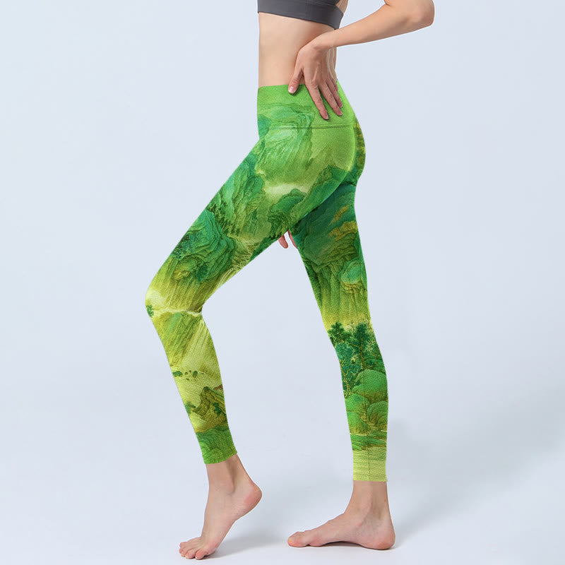 Mountain River Lanscape Print Gym Leggings Women's Yoga Pants