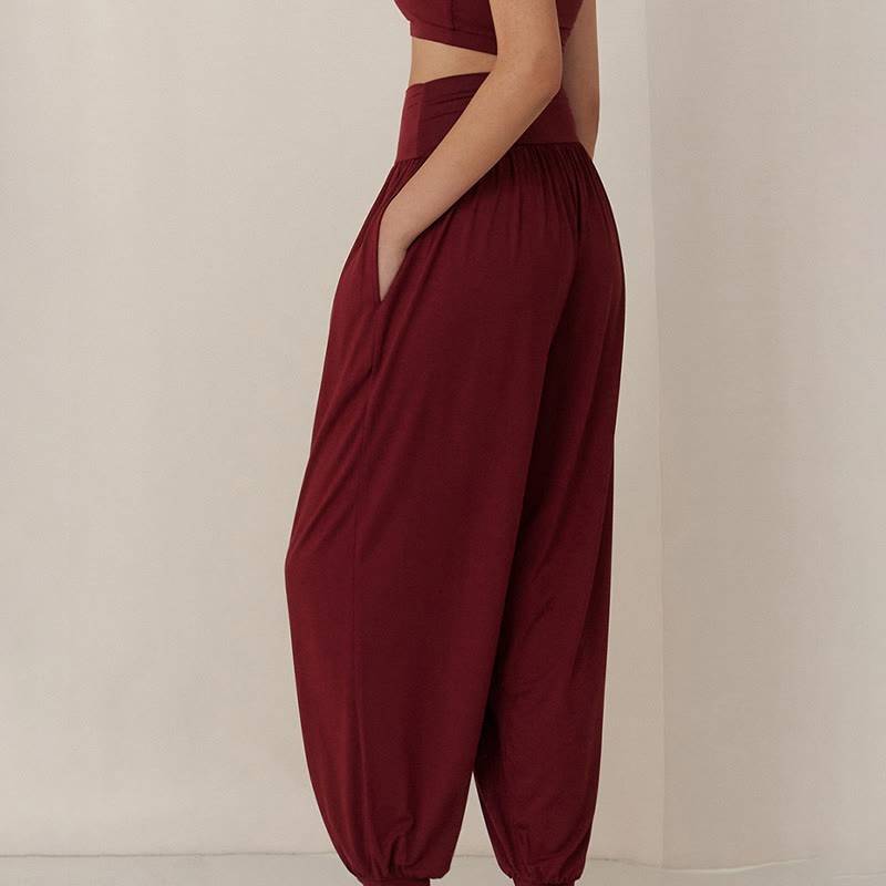 Casual Plain High Waist Tummy Control Women's Leica Harem Pants With Pockets