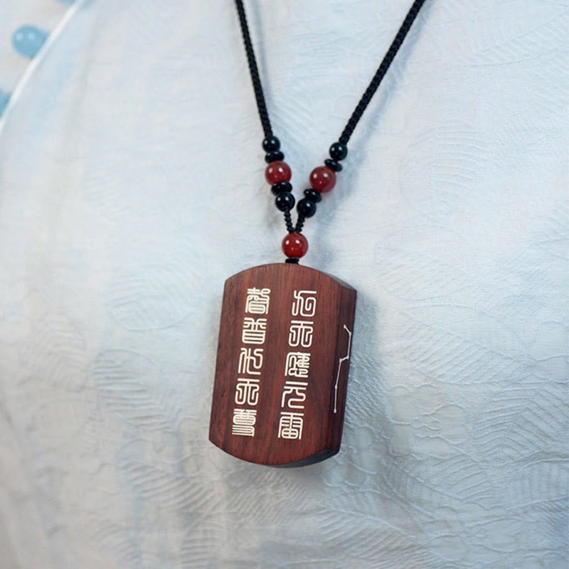999 Sterling Silver Ebony Wood Red Sandalwood Yin Yang Bagua Balance Necklace Pendant