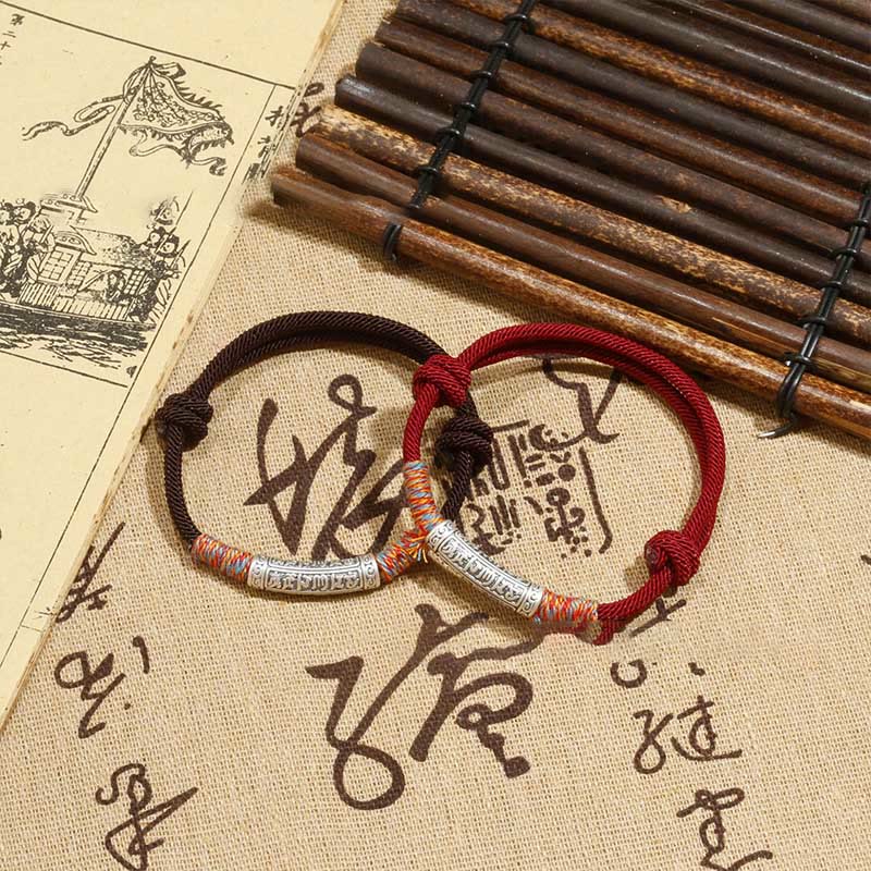 Handmade 999 Sterling Silver Om Mani Padme Hum Protection?Rope Bracelet