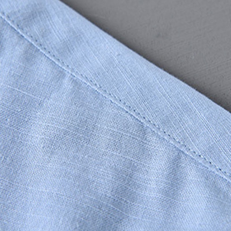 Men's Long Sleeve Stand Collar With Pocket Pure Color Casual Cotton Linen Shirt