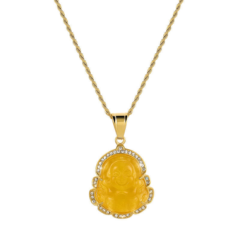18K Gold Filled Laughing mystic zen Jade Luck Necklace Chain Pendant
