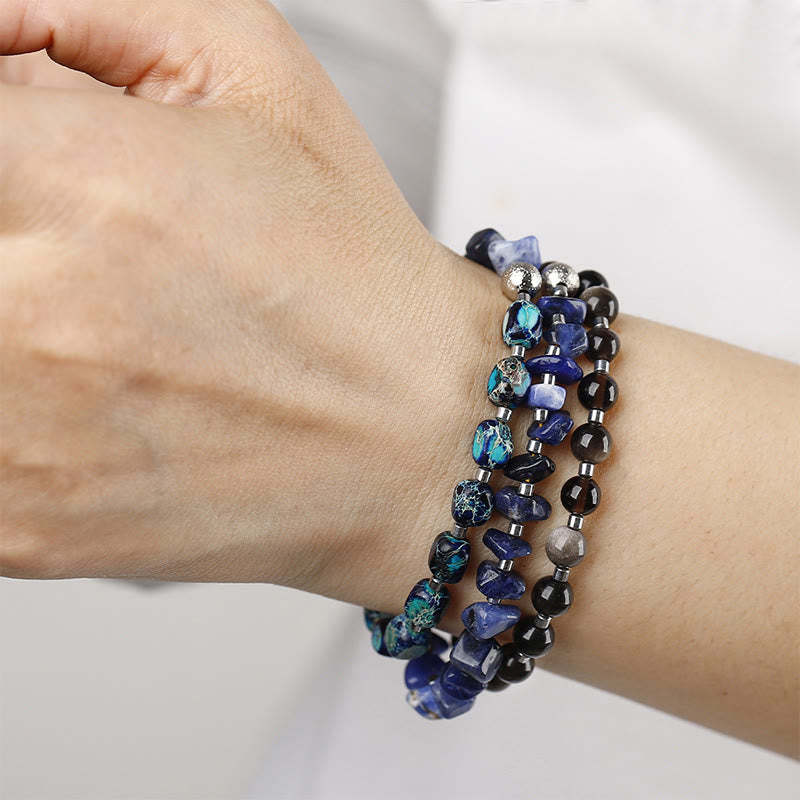 Emperor Stone Sodalite Gold Sheen Obsidian Balance Triple Wrap Bracelet