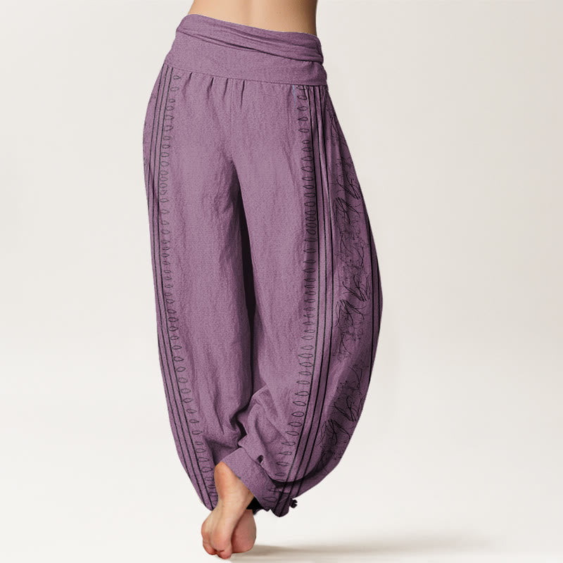 Dharma Wheel Lotus OM Pattern Women's Elastic Waist Harem Pants