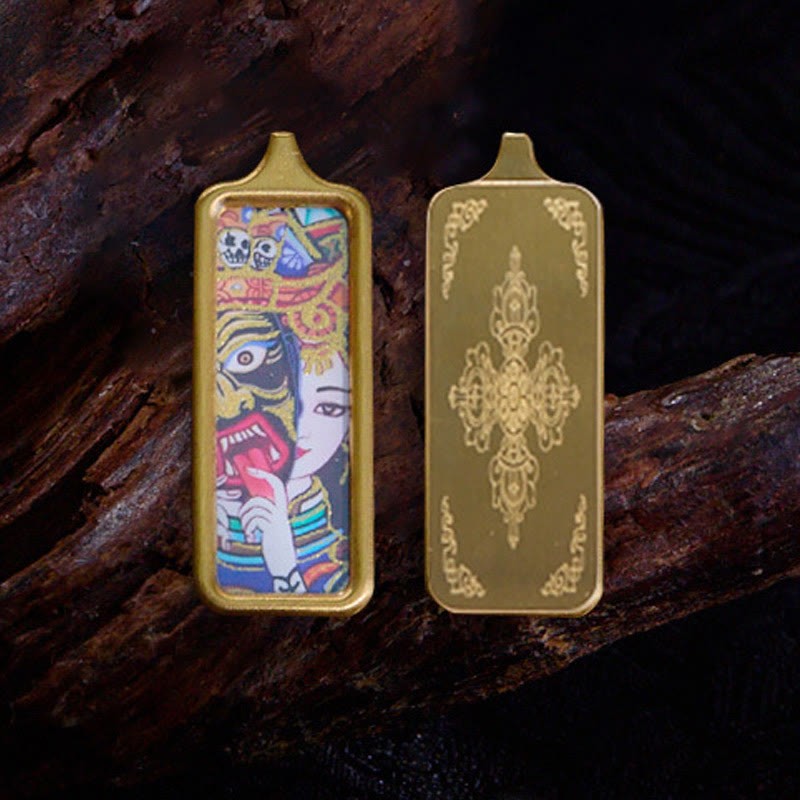 Tibet Zakiram Yellow God of Wealth Nine-Tailed Fox Hand-Painted Thangka Calm Necklace Pendant