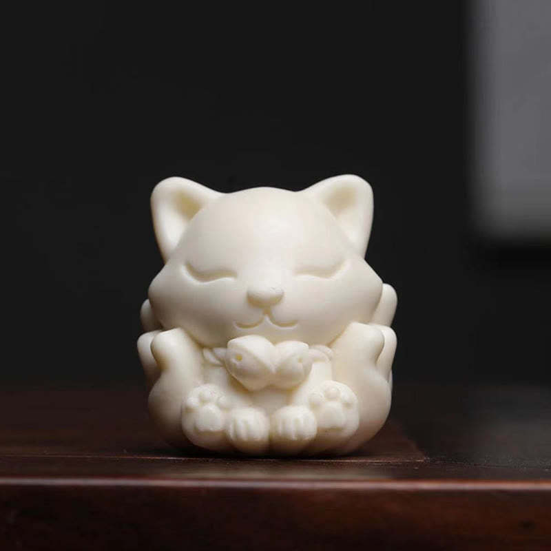 Mini Nine-Tailed Fox Ivory Fruit Sandalwood Green Sandalwood Blessing Decoration