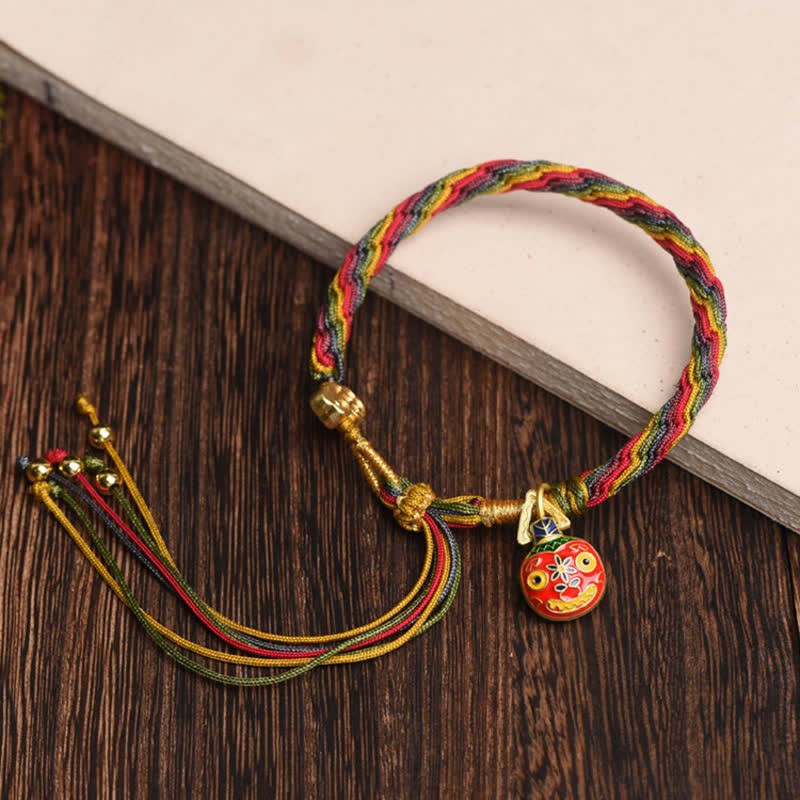 Gold Swallowing Beast Family Luck Reincarnation Knot Colorful String Bracelet