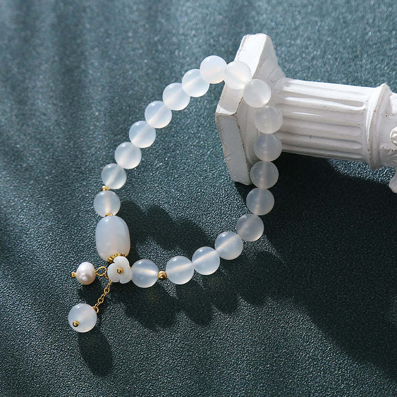 White Agate Pearl Flower Luck Bracelet