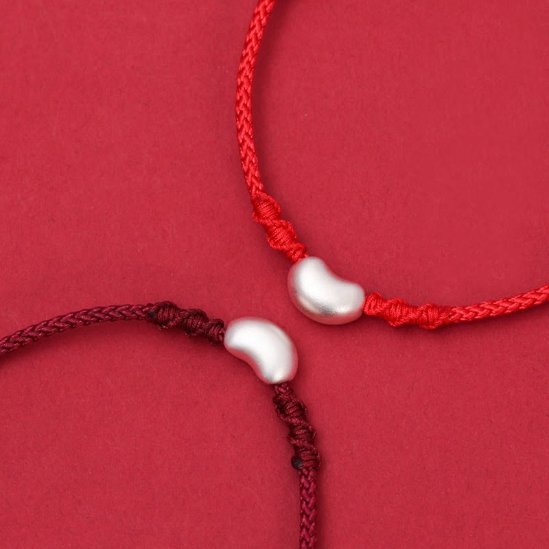999 Sterling Silver Bean Design Luck Connection Handmade Braided Bracelet
