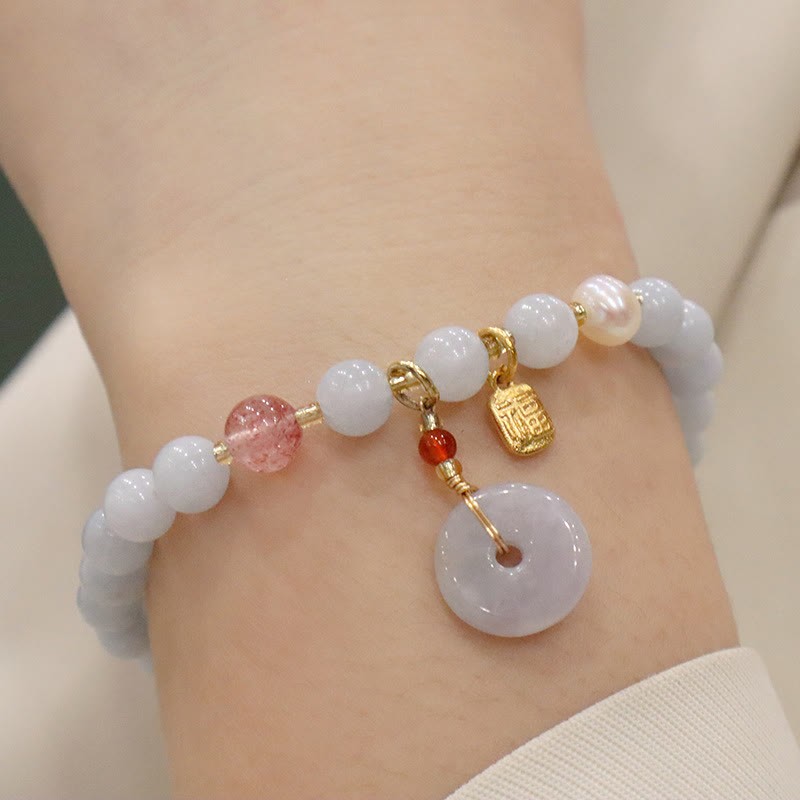 Natural Aquamarine Chalcedony Serenity Rabbit Gourd Cat Charm Bracelet