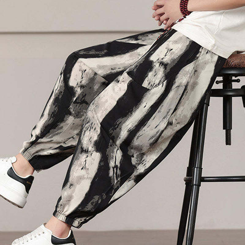 Stripe Pattern Drawstring Men's Harem Pants With Pockets