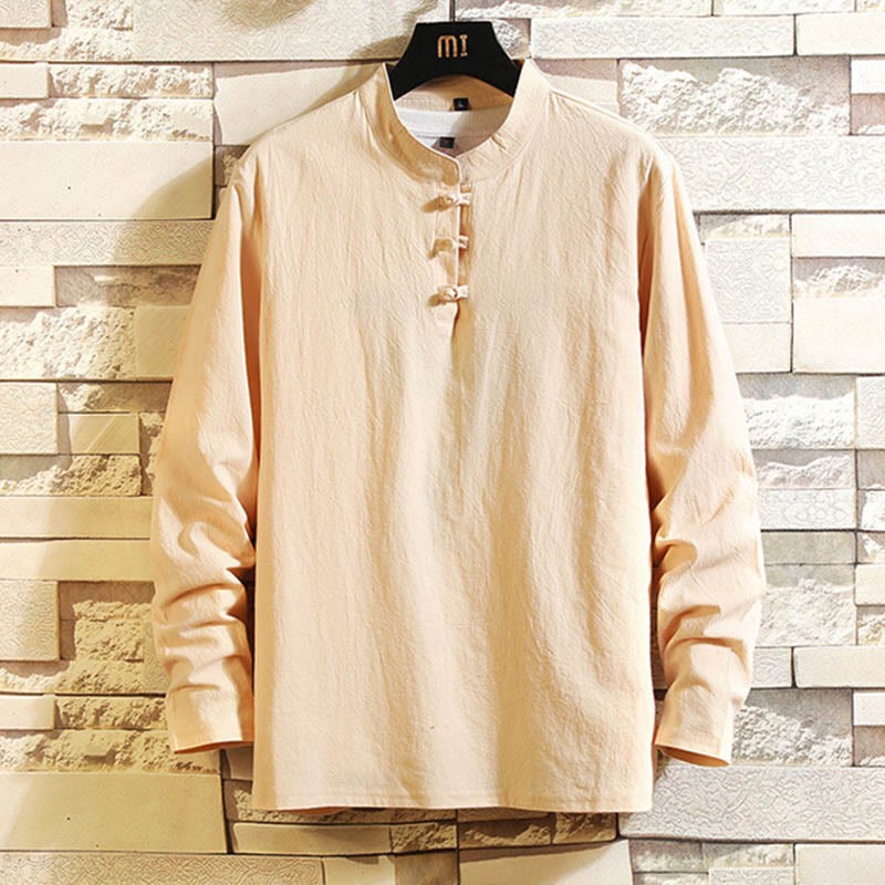 Tang Suit Pure Color Frog-Button Long Sleeve Shirt Pants Cotton Men's Suit