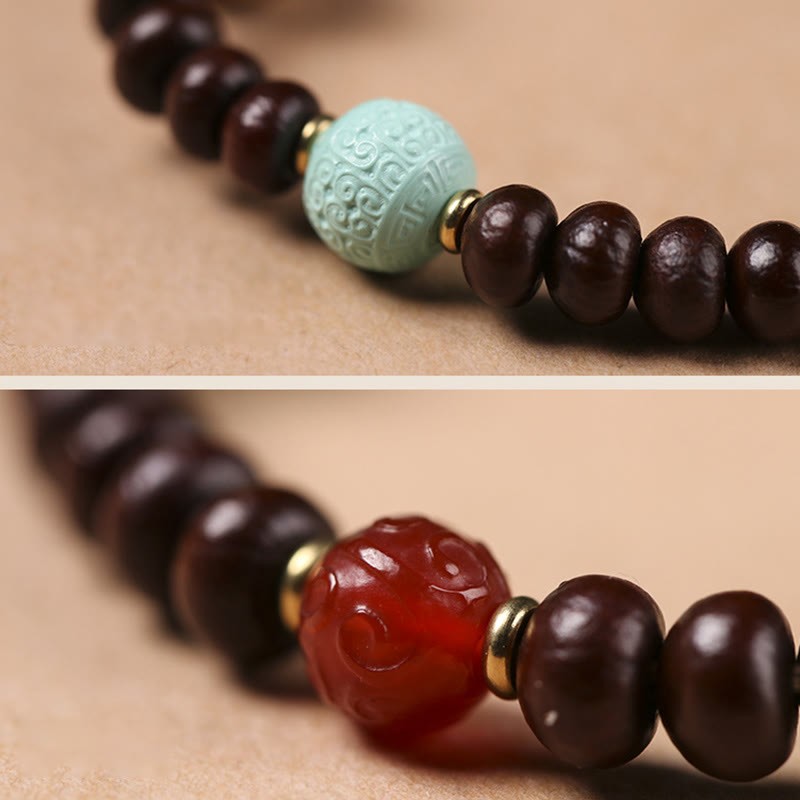 Natural Tibet Purple Bodhi Seed Dzi Bead God of Wealth Wisdom Bracelet