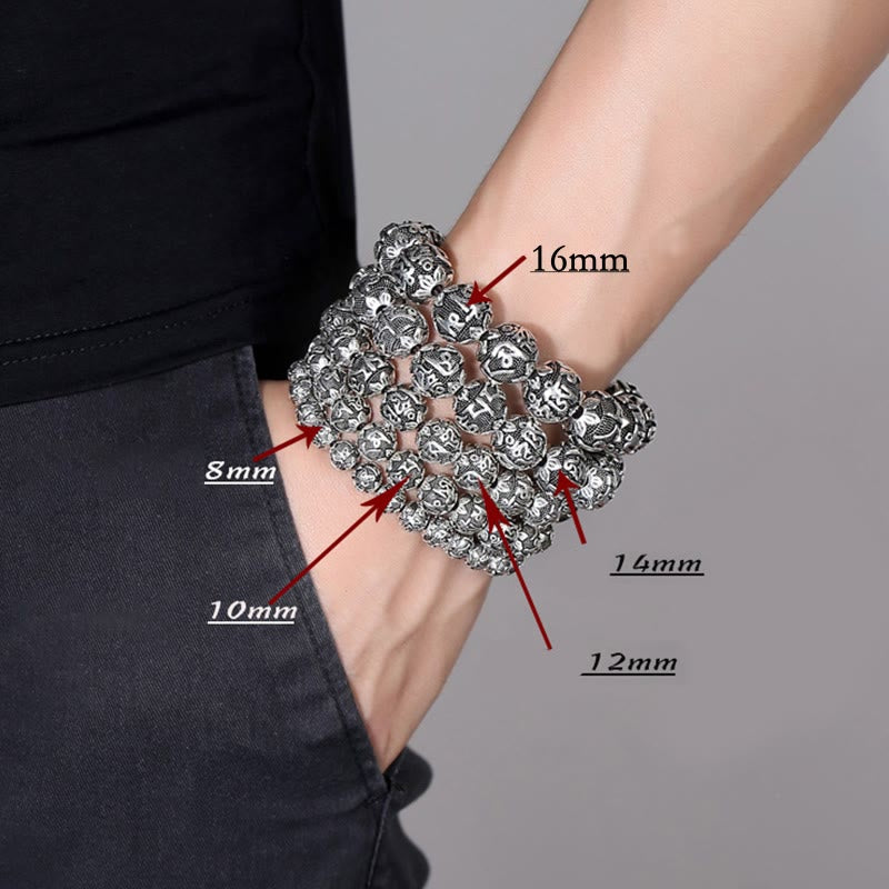 Tibetan Om Mani Padme Hum Carved Alloy Beads Amulet Bracelet (Extra 35% Off | USE CODE: FS35)
