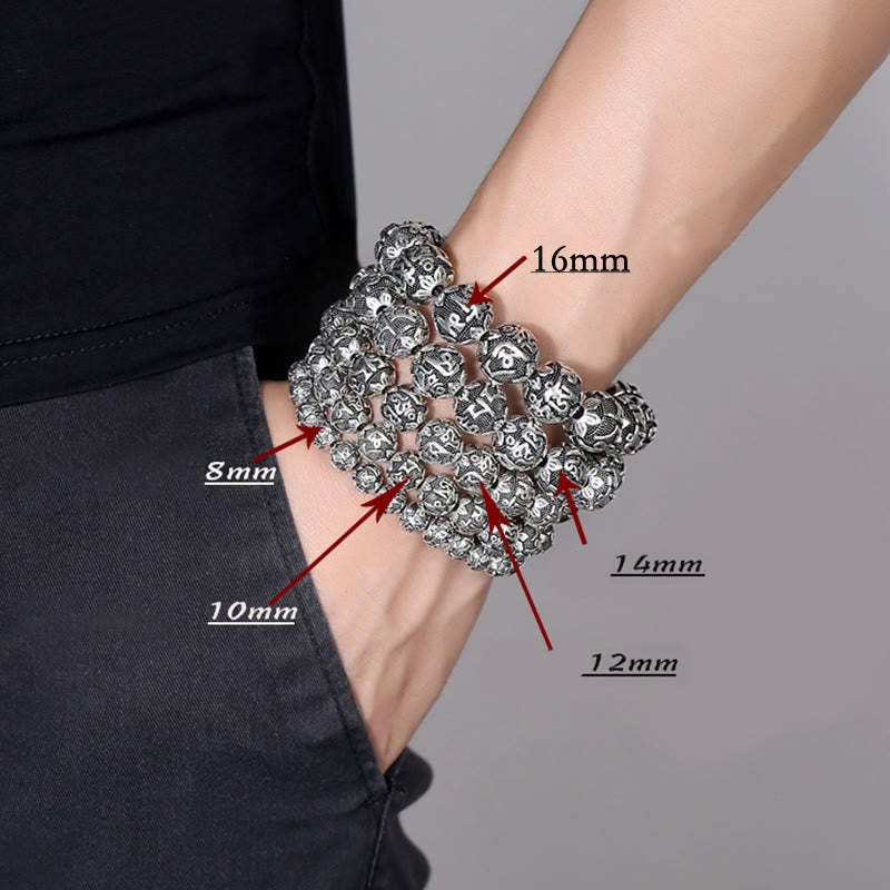 Tibetan Om Mani Padme Hum Carved Alloy Beads Amulet Bracelet (Extra 35% Off | USE CODE: FS35)