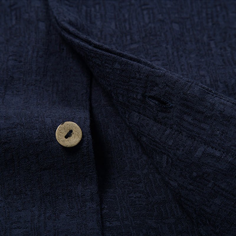 Fall Solid Long Sleeve Button Shirt Cotton Linen Men Clothing