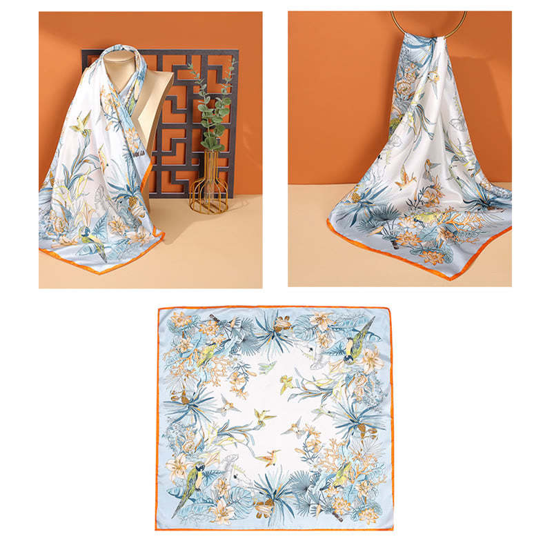 Pastoral Scene Hot Air Balloon Spring Blossom 100% Mulberry Silk Neck Hair Scarf