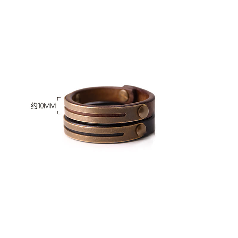 Vintage Leather Copper Brass Balance Bangle Bracelet