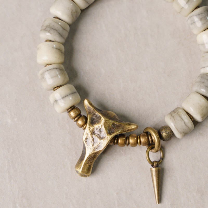 White Yak Bone Copper Yak Head Cone Pendant Balance Bracelet
