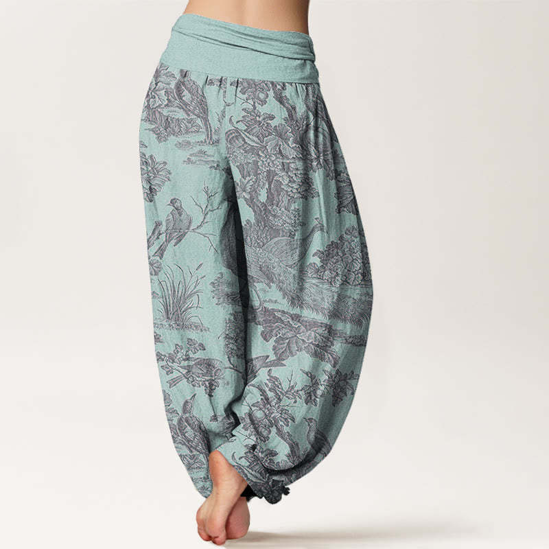 Birds Trees Branches Pattern Women's Elastic Waist Harem Pants