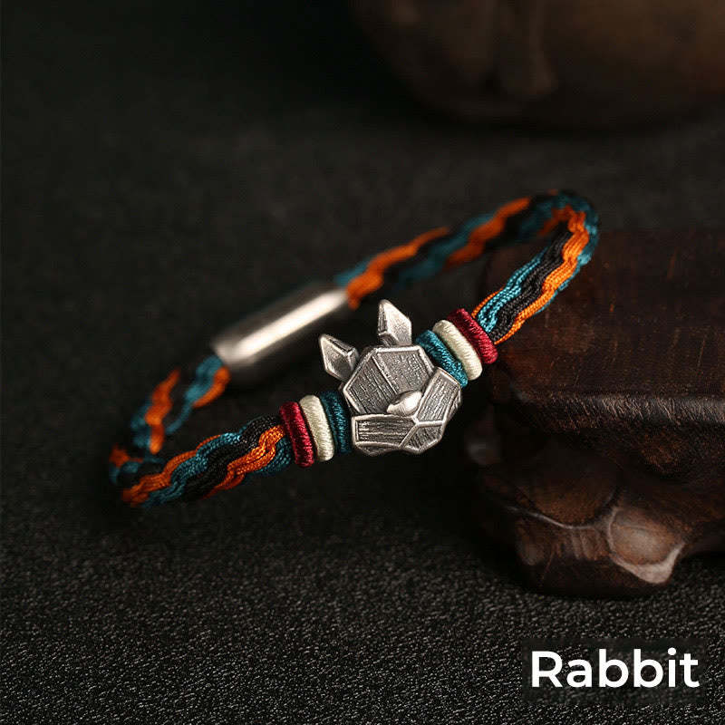 Handmade 999 Sterling Silver Year of the Dragon Chinese Zodiac Protection Colorful Reincarnation Knot Rope Bracelet