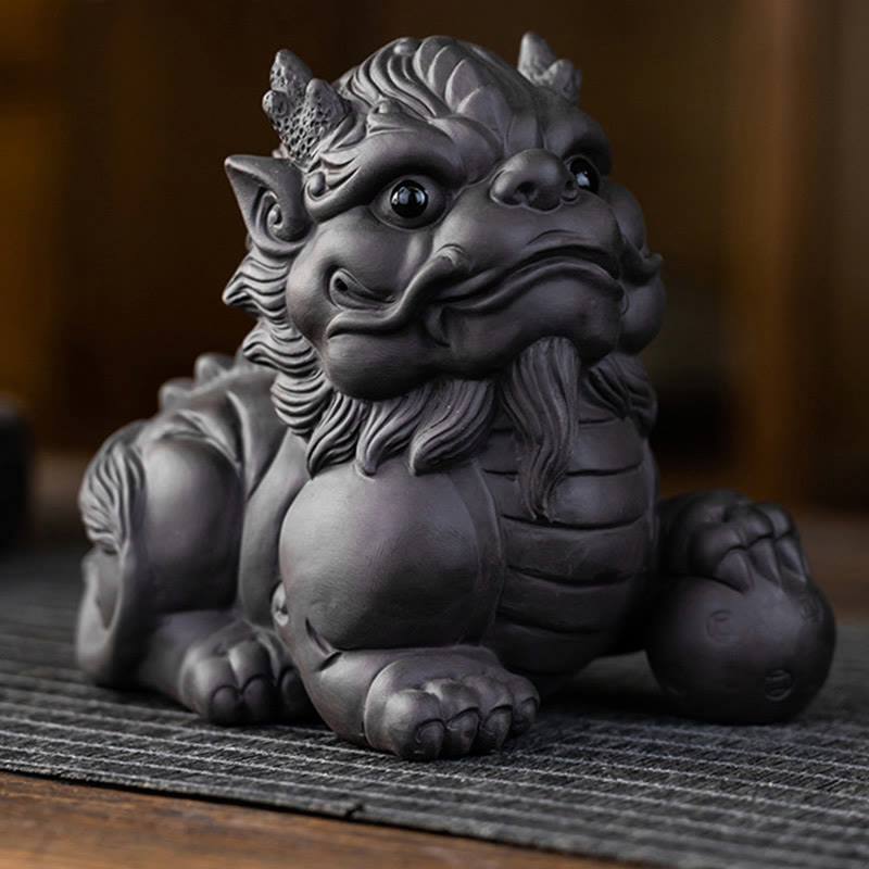 PiXiu Ingot Ball Purple Clay Ceramic Tea Pet Wealth Home Figurine Decoration