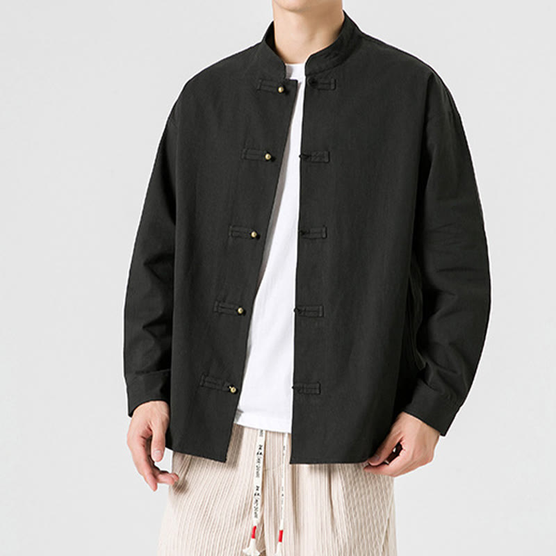 Solid Color Frog-button Tang Suit Cotton Men's Jacket Shirt