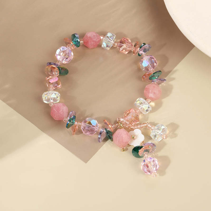 Pink Crystal Green Crystal White Crystal Flower Warmth Bracelet