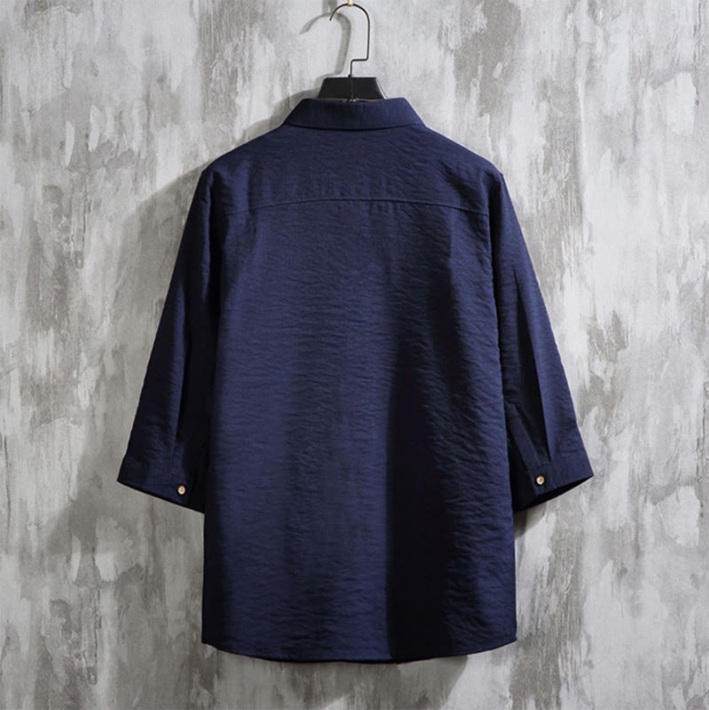 Casual Solid Color Front Button Three Quarter Sleeves Men's Shirt