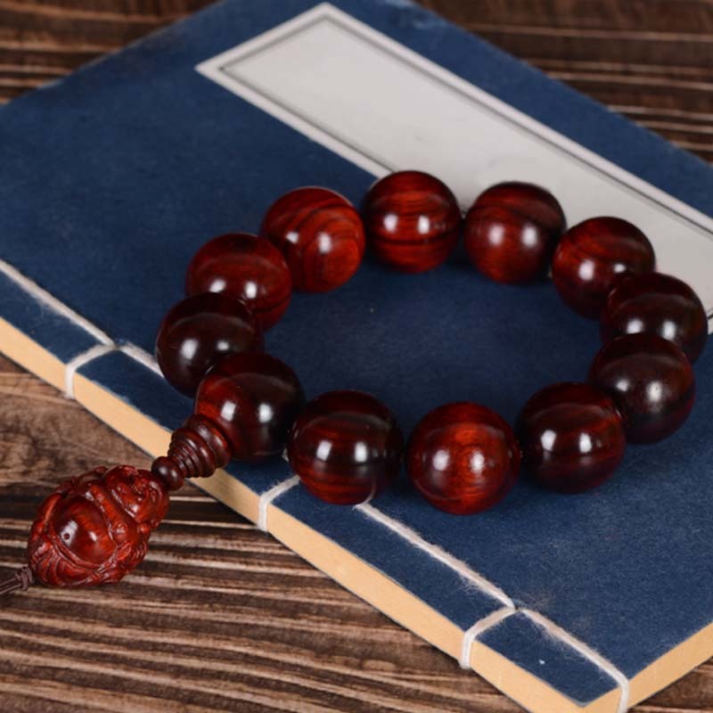 Small Leaf Red Sandalwood Laughing mystic zen God of Wealth Protection Bracelet