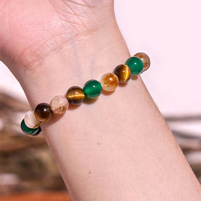 Natural Tiger Eye Green Agate Citrine Mix And Match Beads Protection Bracelet