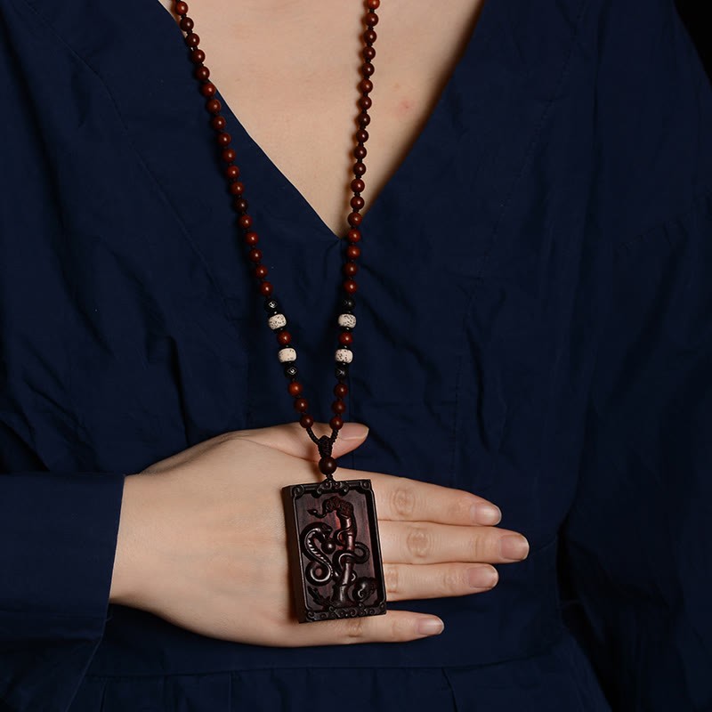 Chinese Zodiac Small Leaf Red Sandalwood Calm Necklace Pendant