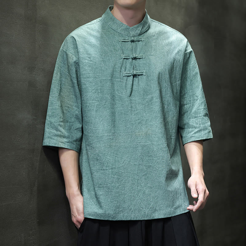 Men's Chinese Frog-Button Tang Suit Half Sleeve Cotton Linen Shirt