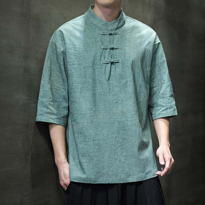 Men's Chinese Frog-Button Tang Suit Half Sleeve Cotton Linen Shirt