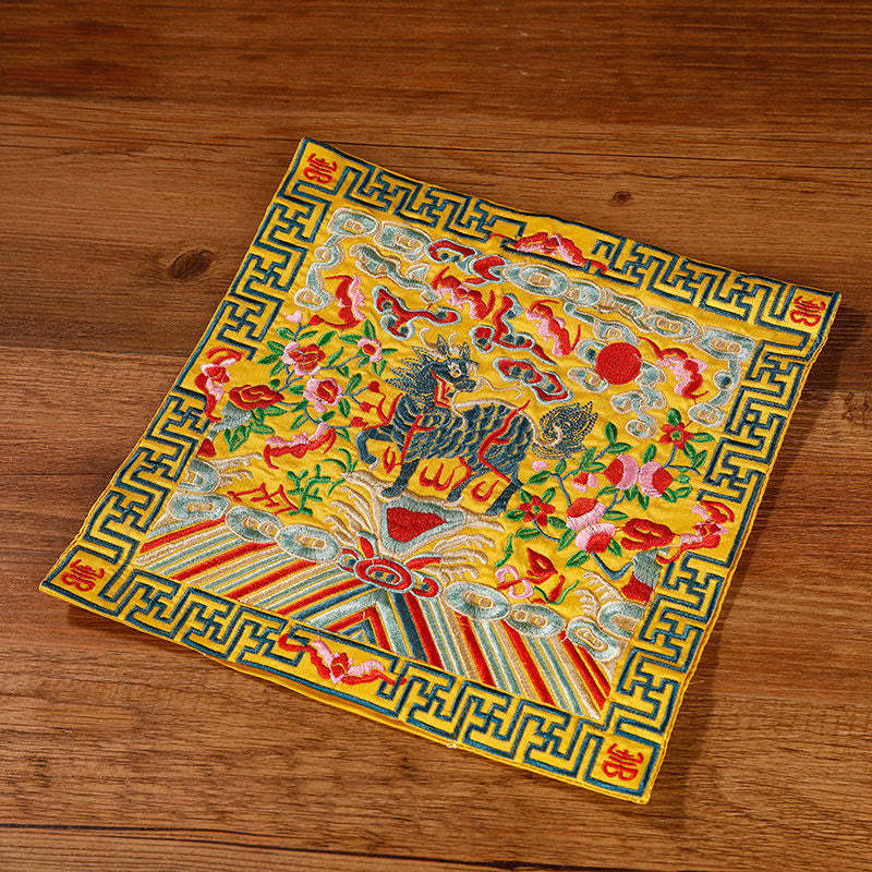 Crane Phoenix Dragon Kirin Embroidered Cup Mat Pad Tea Cup Coaster Square Kung Fu Tea Mat