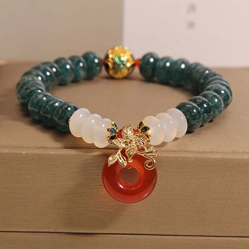Jade White Agate Red Agate Peace Buckle Abacus Beads Luck Bracelet